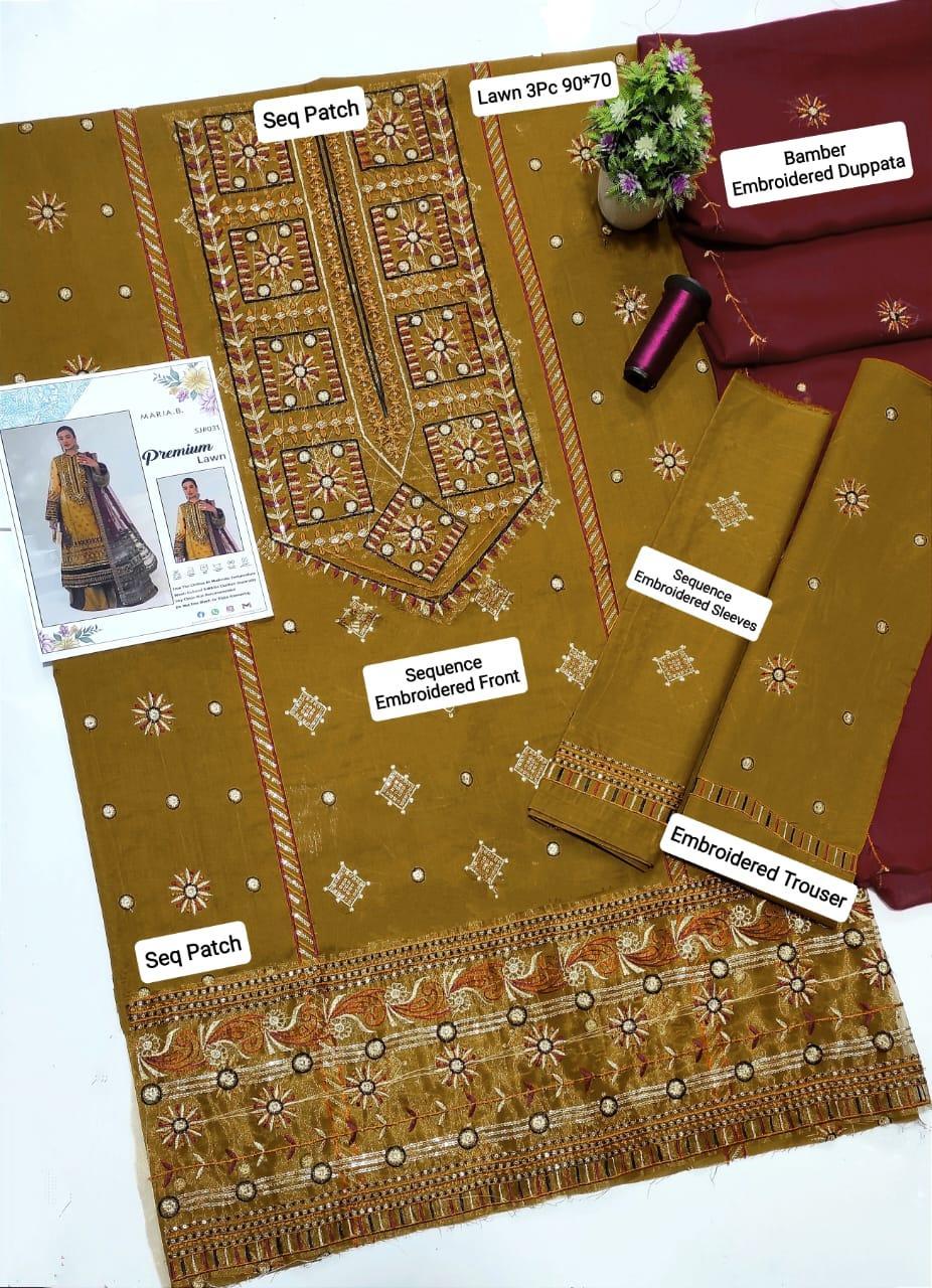 3 Pcs Lawn Women's Unstitched Embroidered Suit