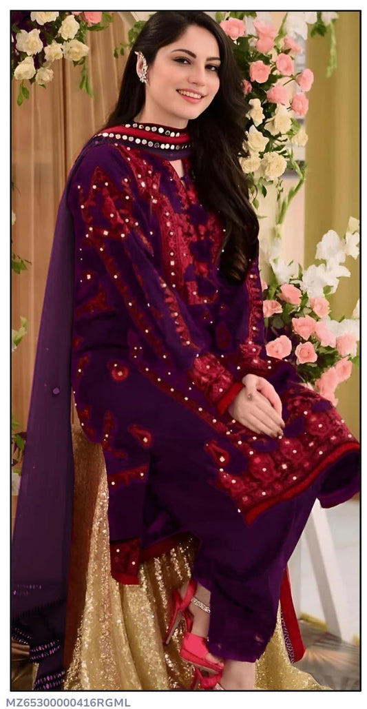 3 Pcs Lawn Women's Unstitched Embroidered Suit