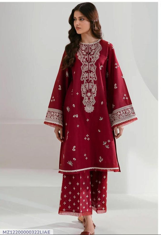 2 Pcs Premium Lawn Women's Unstitched Sequins Embroidered Suit